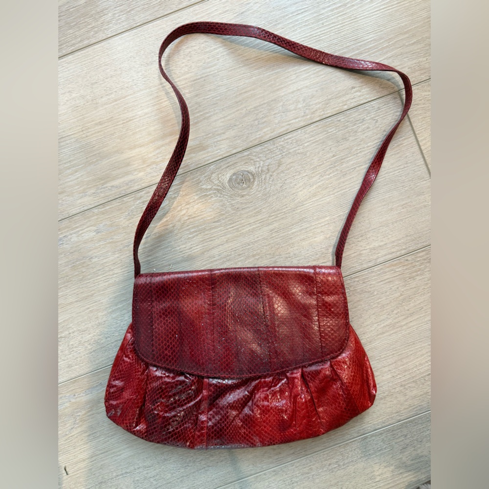 Vibrant Red Snakeskin Shoulder Bag